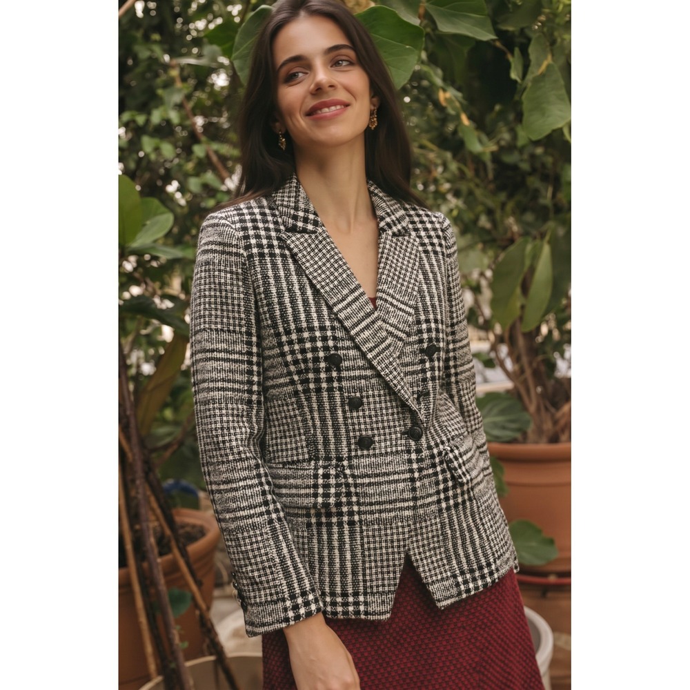 NWT White House Black Market Women's Houndstooth Double Breasted Blazer Size 2